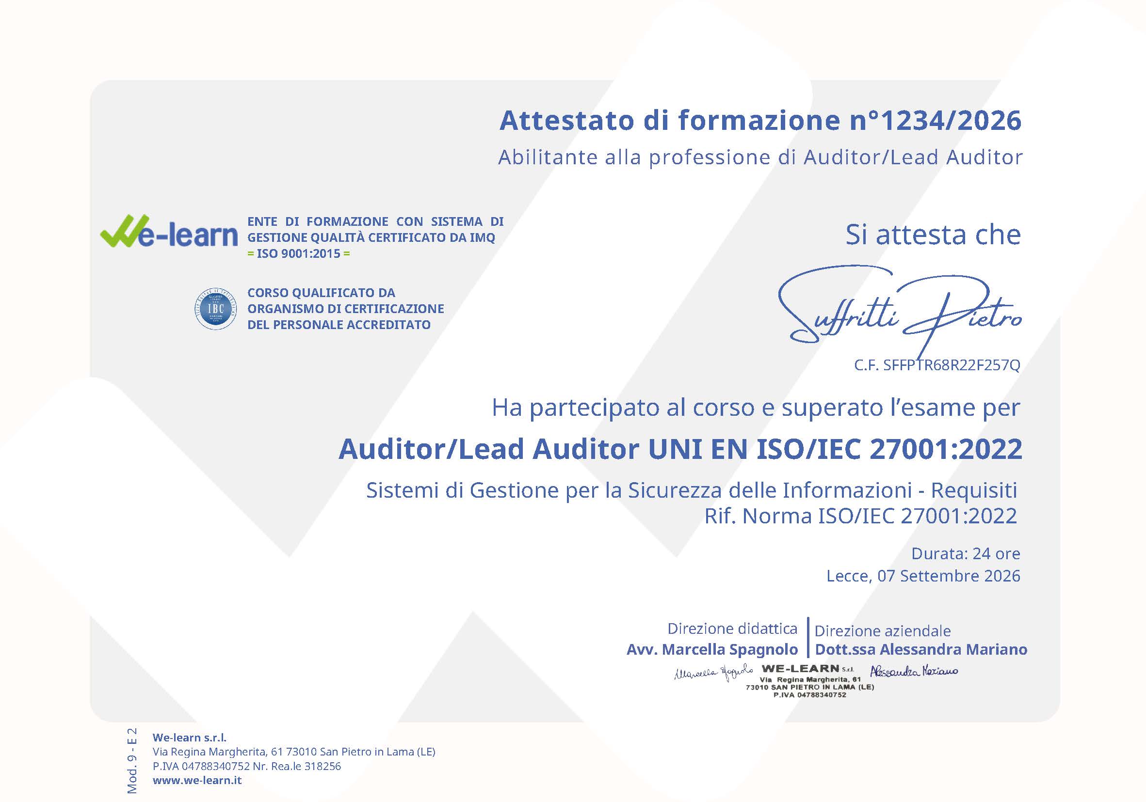 Auditor / Lead Auditor UNI EN ISO/IEC 27001:2022